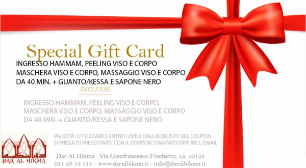 INGRESSO HAMMAM, PEELING VISO E CORPO, MASCHERA VISO E CORPO, MASSAGGIO VISO E CORPO DA 40 MIN. + GUANTO/KESSA E SAPONE NERO
